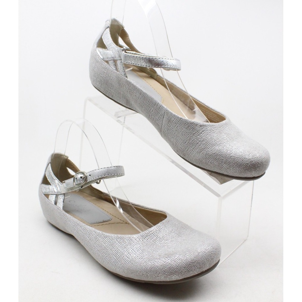 Earthies‎ Women's 10B Capri Mary Jane Shoes Grey/Silver Leather Comfort Shoes